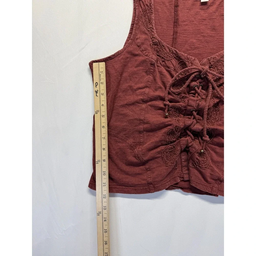 Idyllwind Fueled by Miranda Lambert Tank Top Women XL Maroon Embroidered Lace Up